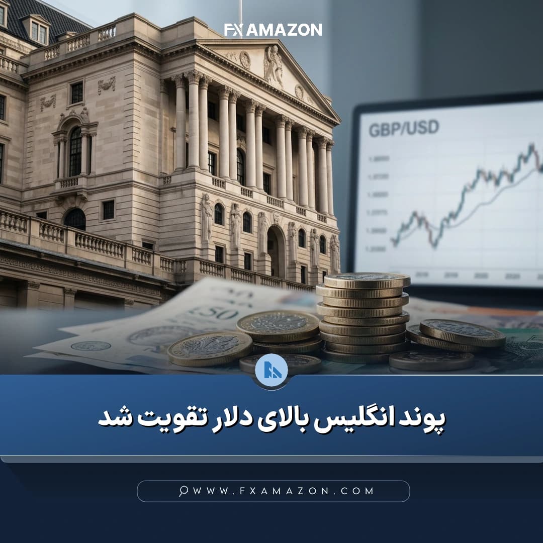 نمودار جفت‌ارز پوند/دلار در کنار نماد پوند انگلیس؛ موضوع خبر درباره تقویت پوند، موضع بانک انگلستان و انتظار برای داده اشتغال آمریکا است.