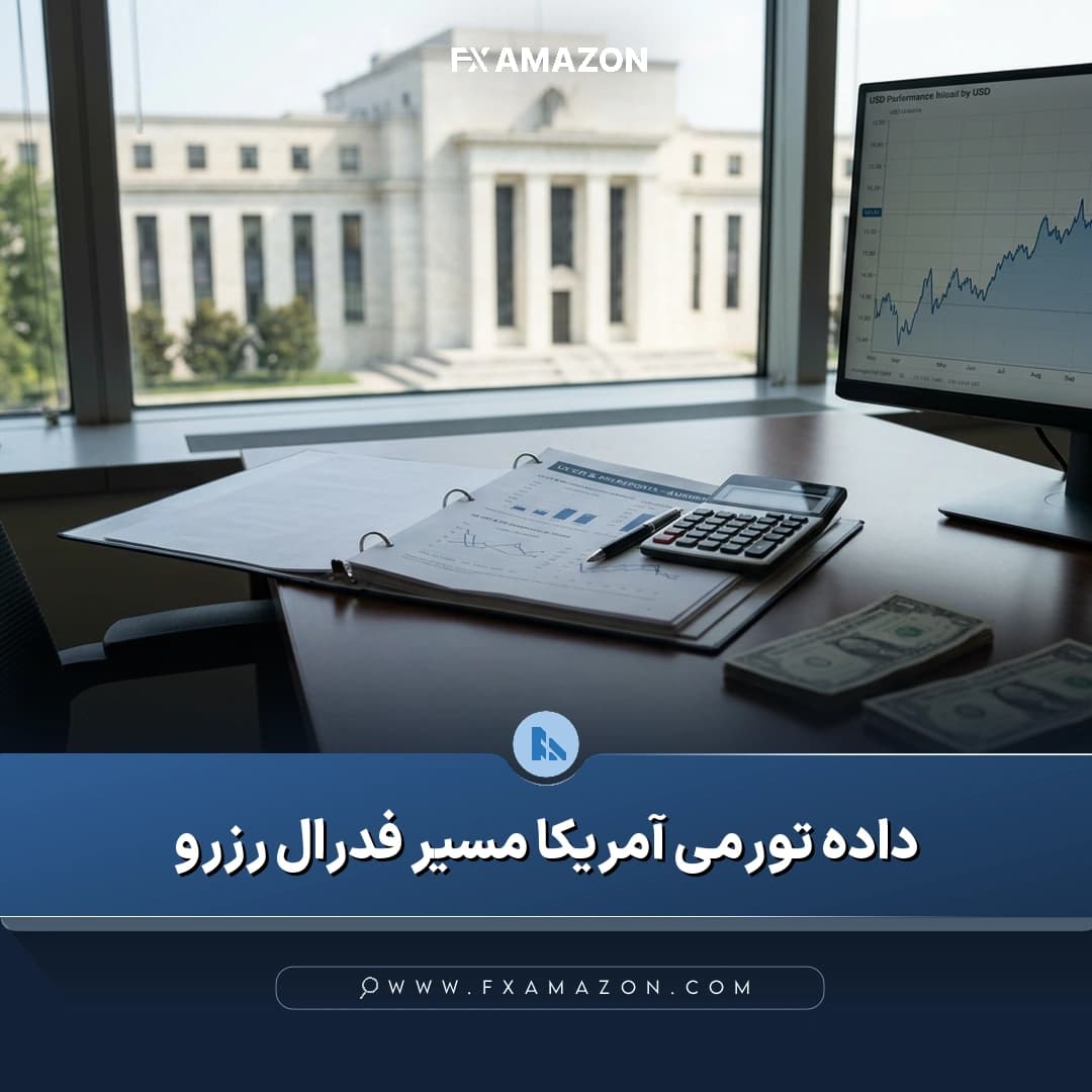 نمودار مفهومی دلار آمریکا در کنار دادههای تورم و تصمیمگیری فدرال رزرو