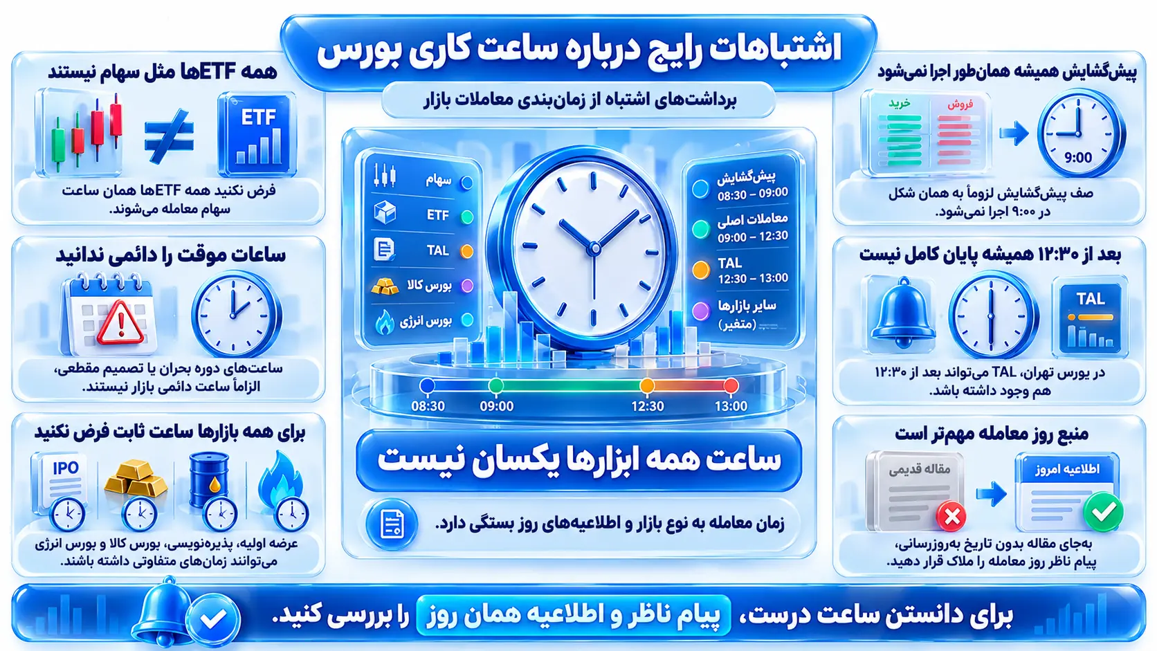 چند ساعت و نماد بازار متفاوت با علامت هشدار روی زمان‌بندی اشتباه
